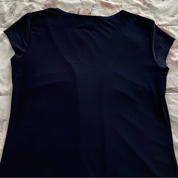 Susan Lawrence dark navy V-neck gathered center business casual blouse, size S - Picture 5 of 11